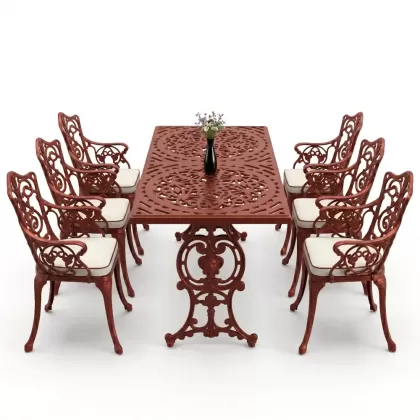 6 kişilik alüminyum döküm masa sandalye takımı ferforje masa takımı Renk Kiremit Kırmızısı