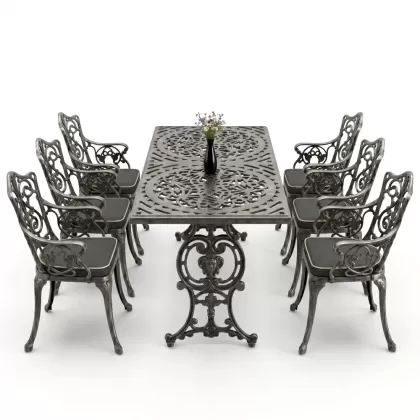 6 kişilik alüminyum döküm masa sandalye takımı ferforje masa takımı Renk Kiremit Gümüş Silver