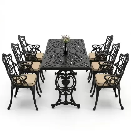6 kişilik alüminyum döküm masa sandalye takımı ferforje masa takımı Renk Siyah