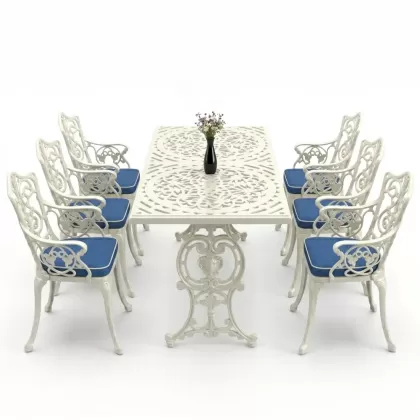 6 kişilik alüminyum döküm masa sandalye takımı ferforje masa takımı Renk Beyaz