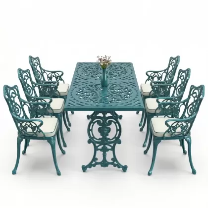 6 kişilik alüminyum döküm masa sandalye takımı ferforje masa takımı Renk Turkuaz