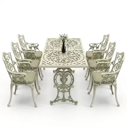 6 kişilik alüminyum döküm masa sandalye takımı ferforje masa takımı Renk Yeşil Patina