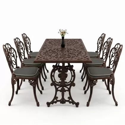 6 kişilik alüminyum döküm masa sandalye takımı ferforje masa takımı Renk Bakır Eskitme