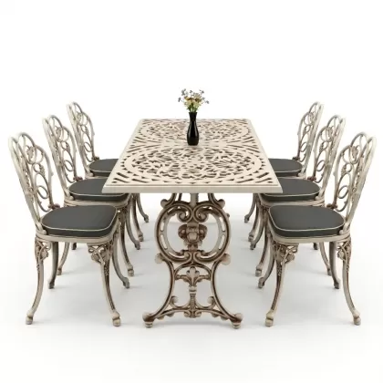 6 kişilik alüminyum döküm masa sandalye takımı ferforje masa takımı Renk Beyaz Eskitme