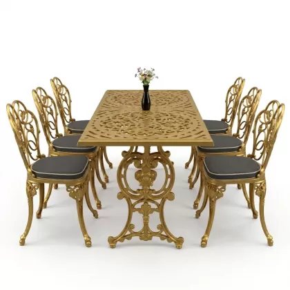 6 kişilik alüminyum döküm masa sandalye takımı ferforje masa takımı Renk Gold Altın