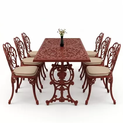 6 kişilik alüminyum döküm masa sandalye takımı ferforje masa takımı Renk Kiremit Kırmızısı