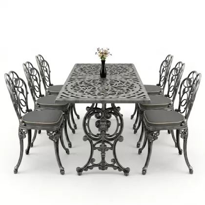 6 kişilik alüminyum döküm masa sandalye takımı ferforje masa takımı Renk Kiremit Gümüş Silver