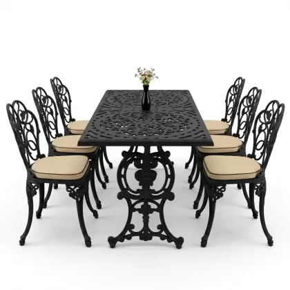6 kişilik alüminyum döküm masa sandalye takımı ferforje masa takımı Renk Siyah