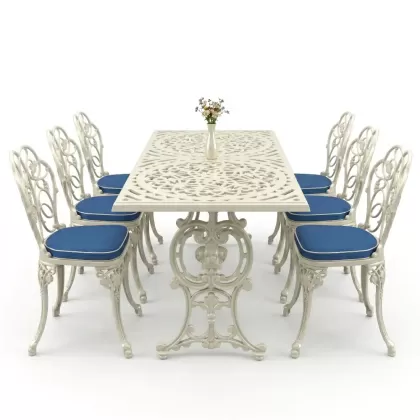 6 kişilik alüminyum döküm masa sandalye takımı ferforje masa takımı Renk Beyaz