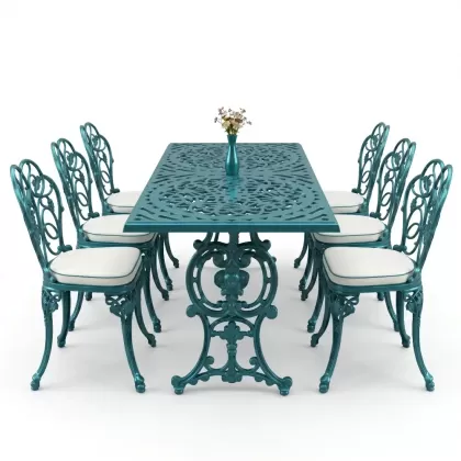 6 kişilik alüminyum döküm masa sandalye takımı ferforje masa takımı Renk Turkuaz