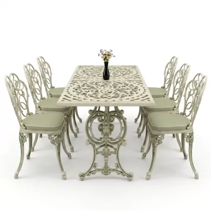 6 kişilik alüminyum döküm masa sandalye takımı ferforje masa takımı Renk Yeşil Patina