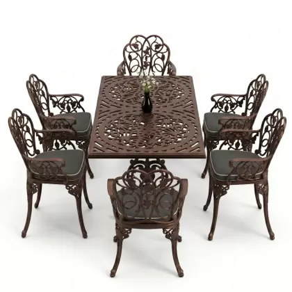 6 kişilik alüminyum döküm masa sandalye takımı ferforje masa takımı Renk Bakır Eskitme