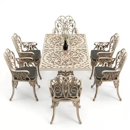 6 kişilik alüminyum döküm masa sandalye takımı ferforje masa takımı Renk Beyaz Eskitme