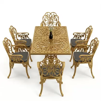 6 kişilik alüminyum döküm masa sandalye takımı ferforje masa takımı Renk Gold Altın
