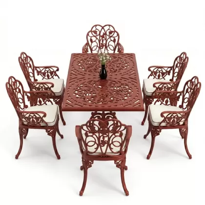 6 kişilik alüminyum döküm masa sandalye takımı ferforje masa takımı Renk Kiremit Kırmızısı