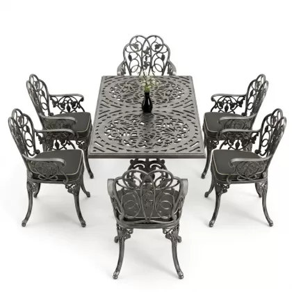 6 kişilik alüminyum döküm masa sandalye takımı ferforje masa takımı Renk Kiremit Gümüş Silver