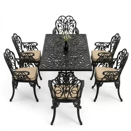 6 kişilik alüminyum döküm masa sandalye takımı ferforje masa takımı Renk Siyah