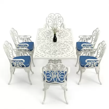 6 kişilik alüminyum döküm masa sandalye takımı ferforje masa takımı Renk Beyaz