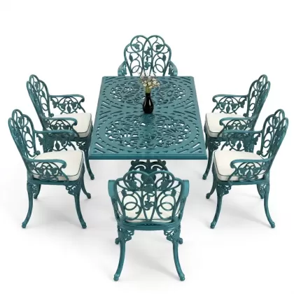 6 kişilik alüminyum döküm masa sandalye takımı ferforje masa takımı Renk Turkuaz