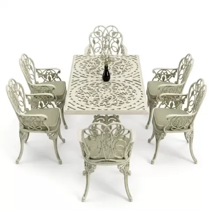 6 kişilik alüminyum döküm masa sandalye takımı ferforje masa takımı Renk Yeşil Patina