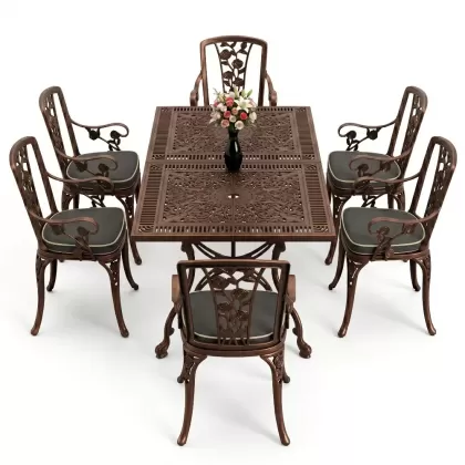 6 kişilik alüminyum döküm masa sandalye takımı ferforje masa takımı Renk Bakır Eskitme