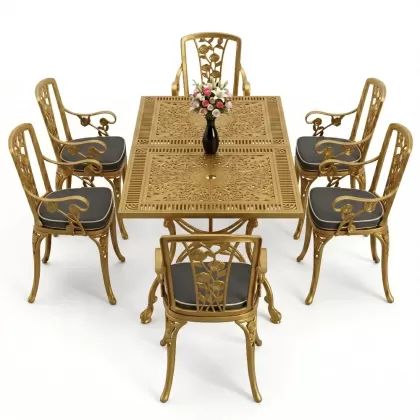 6 kişilik alüminyum döküm masa sandalye takımı ferforje masa takımı Renk Gold Altın