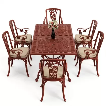 6 kişilik alüminyum döküm masa sandalye takımı ferforje masa takımı Renk Kiremit Kırmızısı