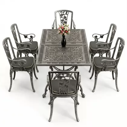 6 kişilik alüminyum döküm masa sandalye takımı ferforje masa takımı Renk Kiremit Gümüş Silver