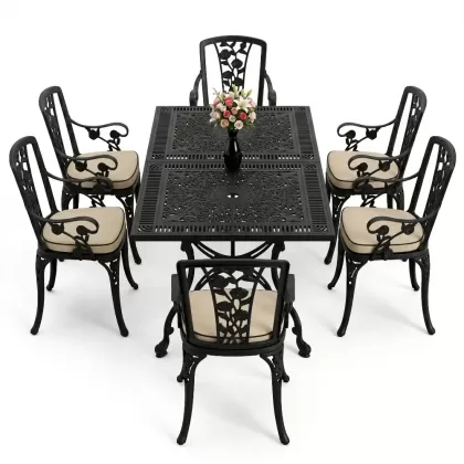 6 kişilik alüminyum döküm masa sandalye takımı ferforje masa takımı Renk Siyah