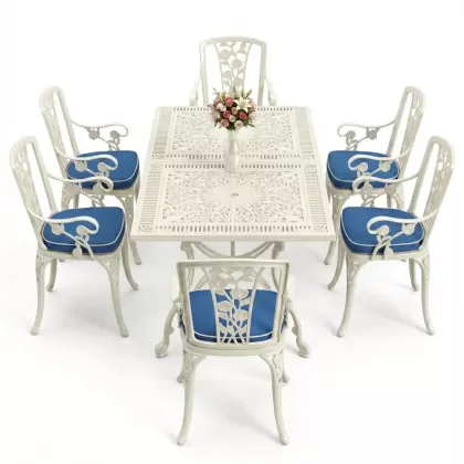 6 kişilik alüminyum döküm masa sandalye takımı ferforje masa takımı Renk Beyaz