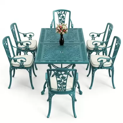 6 kişilik alüminyum döküm masa sandalye takımı ferforje masa takımı Renk Turkuaz