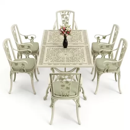 6 kişilik alüminyum döküm masa sandalye takımı ferforje masa takımı Renk Yeşil Patina