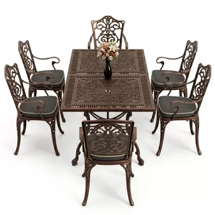 6 kişilik alüminyum döküm masa sandalye takımı ferforje masa takımı Renk Bakır Eskitme