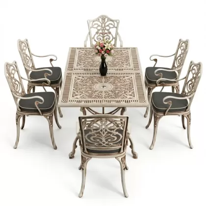 6 kişilik alüminyum döküm masa sandalye takımı ferforje masa takımı Renk Beyaz Eskitme