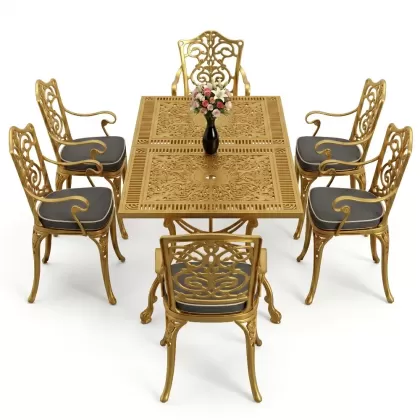 6 kişilik alüminyum döküm masa sandalye takımı ferforje masa takımı Renk Gold Altın