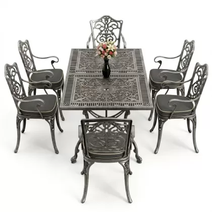 6 kişilik alüminyum döküm masa sandalye takımı ferforje masa takımı Renk Kiremit Gümüş Silver