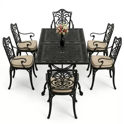 6 kişilik alüminyum döküm masa sandalye takımı ferforje masa takımı Renk Siyah