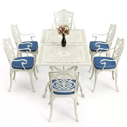 6 kişilik alüminyum döküm masa sandalye takımı ferforje masa takımı Renk Beyaz