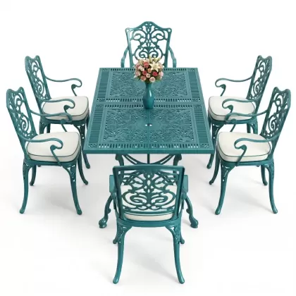6 kişilik alüminyum döküm masa sandalye takımı ferforje masa takımı Renk Turkuaz