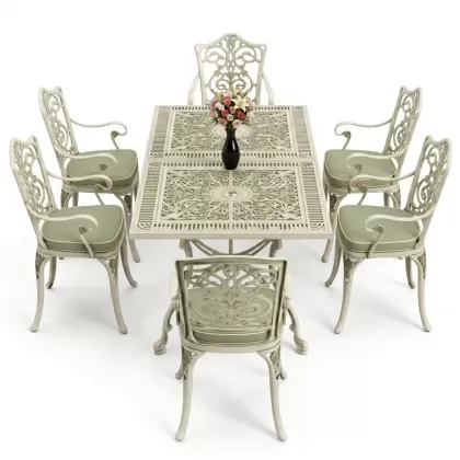 6 kişilik alüminyum döküm masa sandalye takımı ferforje masa takımı Renk Yeşil Patina