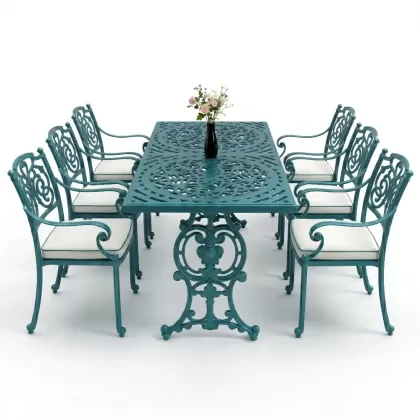6 kişilik alüminyum döküm masa sandalye takımı ferforje masa takımı Renk Turkuaz