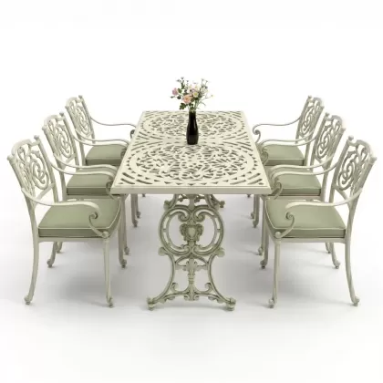 6 kişilik alüminyum döküm masa sandalye takımı ferforje masa takımı Renk Yeşil Patina