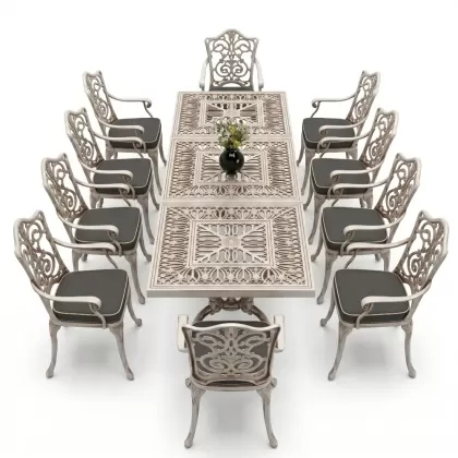 10 Kişilik alüminyum döküm masa sandalye takımı ferforje metal set Renk Beyaz Eskitme