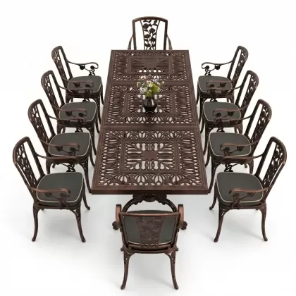 10 Kişilik alüminyum döküm masa sandalye takımı ferforje metal set Renk Bakır Eskitme