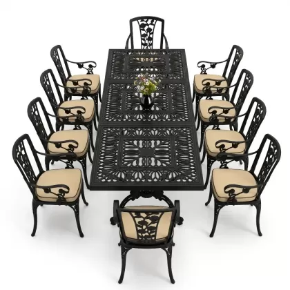 10 Kişilik alüminyum döküm masa sandalye takımı ferforje metal set Renk Siyah