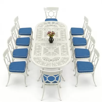 10 Kişilik alüminyum döküm masa sandalye takımı ferforje metal set Renk Beyaz