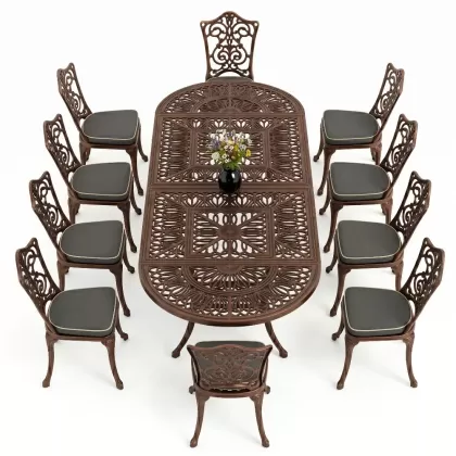 10 Kişilik alüminyum döküm masa sandalye takımı ferforje metal set Renk Bakır Eskitme