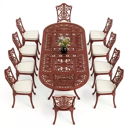 10 Kişilik alüminyum döküm masa sandalye takımı ferforje metal set Renk Kiremit Kırmızı