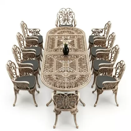 10 Kişilik alüminyum döküm masa sandalye takımı ferforje metal set Renk Beyaz Eskitme