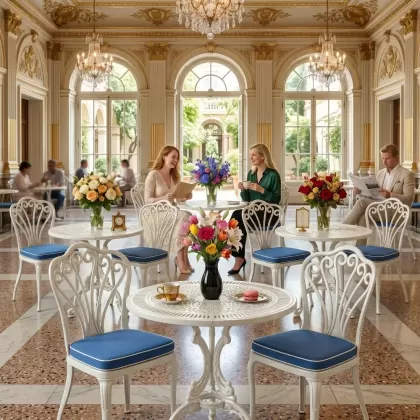 2 kişilik alüminyum döküm masa sandalye takımı ferforje set beyaz saha